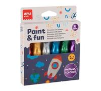 APLI Kids 19911 - Temperas en tubo con pincel, pintura infantil metalizada, 6 pinceles de 13ml, juego de pintura lavable para niños