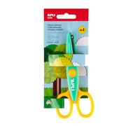APLI Kids 19999 - Tijera Preescolar Creativa Infantil Dentada 13,5 cm - Mango Verde y Amarillo - Seguridad y Comodidad para Niños +4 Años - Ideal para Manualidades y Uso Escolar