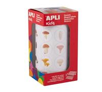 APLI Kids 20053 - Rollo de gomets sobre el tema de los hongos - Gomets redondos ilustrados con setas - Gomets educativos