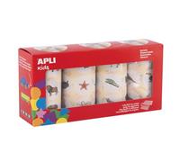 APLI Kids 20054 - Pack 4 rollos de gomets educativos círculos 33mm con temática sobre animales marinos, terrestres, exóticos y pájaro- ilustración realista