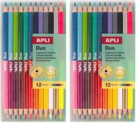 APLI Kids 20082 - Lápices de Colores vivos Bicolor Set de 12 Lápices Doble Punta (24 Colores) - Diseño Triangular Ergonómico (Paquete de 2)