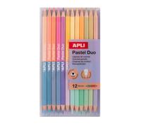 APLI Kids 20084 - Lápices de Colores pastel Bicolor Set de 12 Lápices Doble Punta (24 Colores) - Diseño Triangular Ergonómico - Mina Resistente de 3 mm - Pack para Dibujo y Arte