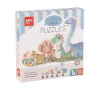 APLI Kids 20124 -My First Dinos, 5 Puzzles progresivos con Piezas Grandes para Realizar un puzle Completo de 15 Piezas, Apto para niños a Partir de 2 años