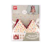 APLI Kids 20126 - Corona ajustable de cumpleaños para cinco años de celebraciones, de tela roja y estrellas, con números intercambiables del 1 al 5.