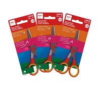 APLI Kids 20596- Pack de 3 Tijeras Escolares de 13 cm con Punta Redondeada | Mango Ergonómico Bicolor y Hojas de Acero Inoxidable para Niños +4 Años