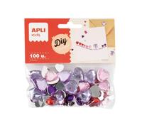 APLI Kids 20604 - Diamantes corazón acrílicos para manualidades 100 uds