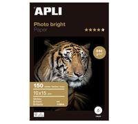 APLI 11504 - Papel fotográfico Photobright, 10 x 15 cm, pack de 150 hojas, 240 g, con acabado brillante, Calidad profesional, apto impresoras inkjet