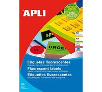 Etiqueta Adhesiva Apli 02879 210X297mm para Caja Fotocopiadora Laser con 20 Hojas Din A4 Naranja