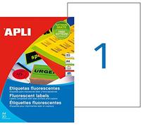 Etiqueta adhesiva impresora Apli 210x297mm permanente rectangular naranja 20 etiquetas en 20 hojas din a4