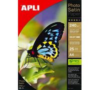 APLI 10415-Papel fotográfico Photosatin, A4, pack de 25 hojas, 240 g, acabado semi-brillante con secado instantáneo