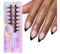 Aplicación Rápida 150 Piezas Negro Uñas Artificiales Con Encaje Francés Ataúd Corto Manicura Uñas Accesorios De Arte 15 Tamaños