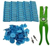 Aplicador de alicates para etiquetas de orejas de animales para ganado, cerdo, cabra, oveja, aleación de aluminio, mango ergonómico para etiquetado rápido, kit incluye 100 etiquetas rosas, 2 agujas de