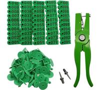Aplicador de etiquetas de oreja para cerdos de ganado cabras y ovejas con 100 agujas de etiquetas rosas Alicates de aleación de aluminio verde Kit de herramientas de identificación de ganado de 24 cm