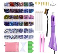 Aplicador Strass Hotfix Diamantes de Imitación Herramienta Pistola Piedras Hot Fix con 7 puntas, 3 Cajas de Diamantes de Imitación, Applicatore Strass Termoadesivi, Violeta