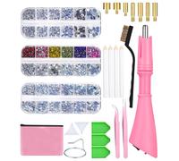 Aplicador Strass Hotfix Diamantes de Imitación Herramienta Pistola Piedras Hot Fix con 7 puntas para cristales de piedras preciosas, tachuelas de diamantes de imitación(Rosa)