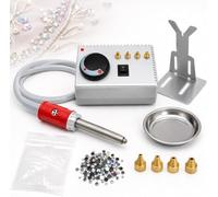 Aplicador termoadhesivo autocebante con sistema de succión, 4 puntas intercambiables, calor ajustable, cristales de 1 a 8 mm, para prendas de vestir y manualidades.