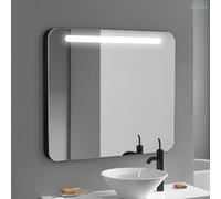 Aplike - Espejo de Baño con Luz LED Frontal - con Marco de Aluminio Negro - Luz Blanca Neutra (4000K) - 80 x 70cm | Modelo Rio