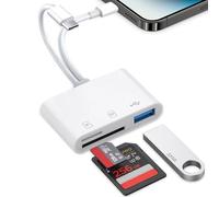 Aplimln Lector de Tarjetas SD para iPhone, Adaptador de Tarjeta de Memoria 3 en 1 con USB, Lector Tarjetas SD/Micro SD, USB C SD Card Reader para Phone - Plug and Play