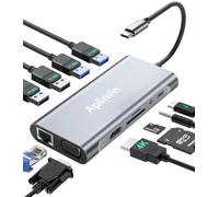Aplimln USB C Hub 11 en 1,Adaptador Hub USB-C Multipuerto con 4K HDMI,VGA,100W PD, RJ45 LAN Network Adapter, Docking Station para MacBook Pro/Air/iPad Pro/DELL/Linux/Laptops