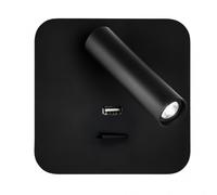 Aplique 3w 4000k giotto cuadrado negro puerto usb 150lm c/interruptor