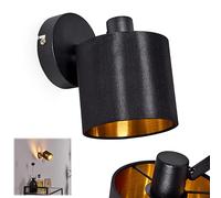 Aplique Alsen, aplique de metal/tejido en negro/oro, 1 luz, 1 x casquillo E14, punto de pared ajustable con pantalla de tela en diseño retro/vintage, sin bombilla(s)