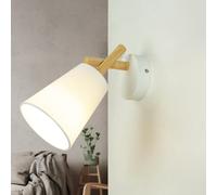 Aplique Blanco Diseño Escandinavo Madera Clara Pantalla De Tela Lámpara De Pared