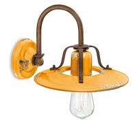 Aplique Cerámica Vintage E27 25 CM Ancho Shabby Amarillo Hecho a Mano Luz Pared