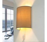 Aplique con enchufe e interruptor, aplique de interior con cable, marrón café, pantalla de tela, aplique de interior, W:20 cm, E27, acogedor, indirecto, aplique de dormitorio