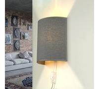 Aplique con enchufe e interruptor, aplique de pared, tela, gris, dormitorio, salón, bajo deslumbramiento, D:9,5 cm, E27, luz indirecta, semicircular, aplique de pared interior, ALICE