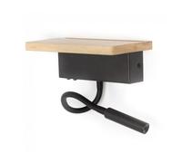 Aplique con repisa y lector led bach (5w+3w) aluminio - madera nórdico 7,50 x 11 11 cm