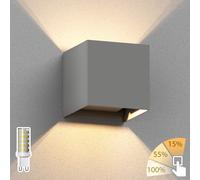Aplique CUBEL para exterior gris IP65 Up & Downlight cuadrado + lámpara LED [EEK: D]