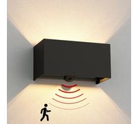 ledscom.de Aplique CUBEL, sensor crepuscular, detector de movimiento para exteriores, IP65, up/downlight, negro mate, rectangular, 2x G9 máx. 10W
