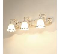 Aplique de baño de 3 luces sobre espejo, de cristal opalino negro y dorado, con diseño de flor. Lámpara de tocador de estilo campestre francés para baño, lámpara de pared de mediados de siglo para dor