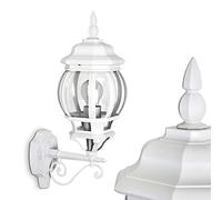 Aplique de exterior Lentua,aplique hacia arriba en aspecto antiguo,aluminio fundido en blanco con discos de plástico,aplique con casquillo E27,lámpara de exterior vintage para terraza, sin bombilla(s)