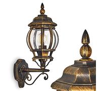 Aplique de exterior Lentua,aplique hacia arriba en aspecto antiguo,aluminio fundido en marrón/oro con discos de plástico,aplique, casquillo E27,aplique de exterior vintage para terraza,sin bombilla(s)