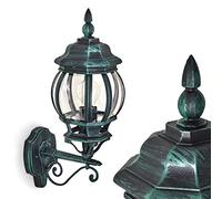 Aplique de exterior Lentua, aplique hacia arriba en aspecto antiguo, aluminio fundido en negro/verde con discos de plástico, aplique,casquillo E27, lámpara de exterior para terraza, sin bombilla(s)