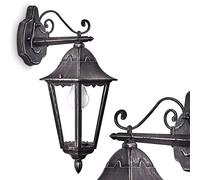 Aplique de exterior Lignac, lámpara de pared hacia abajo de aspecto antiguo, fundición de aluminio en negro/plata, cristales, E27, lámpara de exterior retro/vintage para terraza y patio, sin bombillas