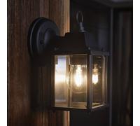 OSRAM ENDURA Classic - Lámpara de exterior M E27 negra, IP43, carcasa de aluminio, cristal transparente, sin bombilla, montaje en pared para zonas protegidas