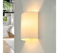 Aplique de interior, tela, blanco, luminaria arriba-abajo, bajo deslumbramiento, E27, aplique de pared, D:9,5 cm, acogedor, luz de escalera de interior, lámpara con pantalla, ALICE