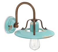 Aplique De Metal Y Cerámica 25 Cm De Ancho Marrón Oxidado Claro Azul Shabby E27