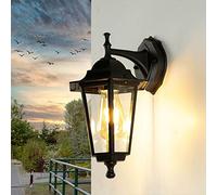 Aplique de pared aluminio vidrio negro IP44 jardín balcón W:17 cm E27 linterna nostálgico rústico pared luz exterior puerta PARIS