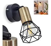 Aplique de pared Baripada, lámpara de ambiente de 1 luz en negro y latón, pantalla de celosía con efecto de luz, el foco se puede girar y bascular, 1 x E14, sin bombilla(s)