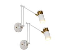Aplique de Pared Blanco con Brazo oscilante, Paquete de 2, Moderno, Ajustable, con Interruptor de Encendido y Apagado, Tablero de Hierro Blanco Dorado, Foco de Lectura Giratorio