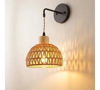 Aplique De Pared Boho De Ratán,Lámparas Colgantes De Pared Con Pantalla De Cuerda De Cáñamo Tejida A Mano,Apliques Vintage De Montaje En Pared De Mimbre Rústico De Granja Luminaria Interior Para