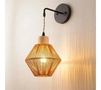 Aplique De Pared Boho De Ratán,Lámparas Colgantes De Pared Con Pantalla De Cuerda De Cáñamo Tejida A Mano,Apliques Vintage De Montaje En Pared De Mimbre Rústico De Granja Luminaria Interior Para