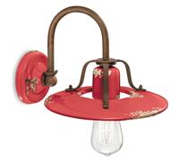 Aplique De Pared Cerámica Vintage E27 25 Cm De Ancho Shabby Rojo Hecho A Mano