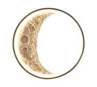 Aplique de pared con forma de luna, lámpara redonda con retroiluminación LED y superficie lunar texturizada en forma de media luna, lámpara ambiental con marco negro, decoración de iluminación artíst