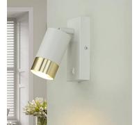 Aplique de pared con interruptor, aplique de pared para interiores, foco de pared, blanco, dorado, H:14 cm, GU10, orientable, elegante, con estilo, foco, lámpara de mesilla de noche de pared