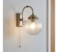 Aplique de pared con interruptor IP44 cristal metal en latón envejecido H: 27 cm E14 aplique de pared espejo de baño lámpara de baño