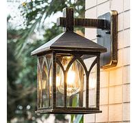 Aplique de pared cuadrado de cristal vintage para decoración exterior, resistente al agua y al óxido, ideal para pasillos, villas, patios y jardines. Farol de metal de aluminio en color negro y dorad